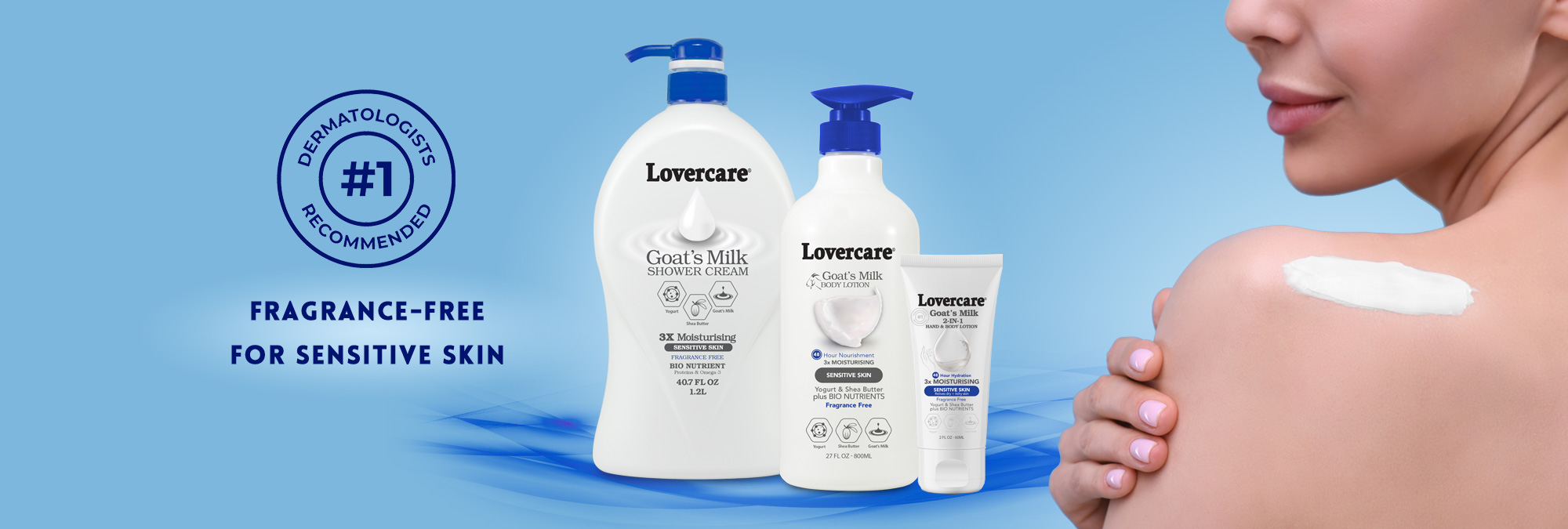Lovercare Goat's Milk Sensitive Skin shower cream and body lotion